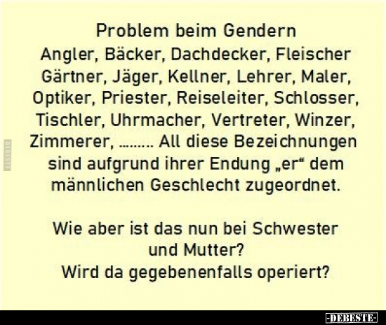 Problem beim Gendern Angler, Bäcker, Dachdecker.. - Lustige Bilder | DEBESTE.de