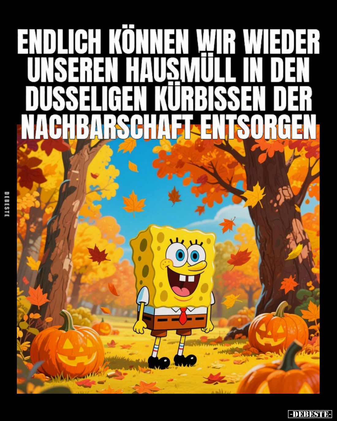 Endlich können wir wieder unseren Hausmüll in den dusseligen Kürbissen der Nachbarschaft entsorgen.