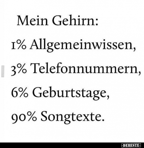 Mein Gehirn: 1% Allgemeinwissen, 3% Telefonnummern.. - Lustige Bilder | DEBESTE.de