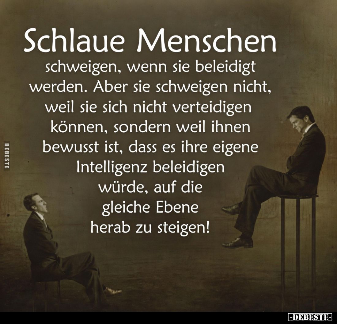 Schlaue Menschen schweigen, wenn sie beleidigt werden. Aber sie schweigen nicht, weil sie sich nicht verteidigen können, sond...