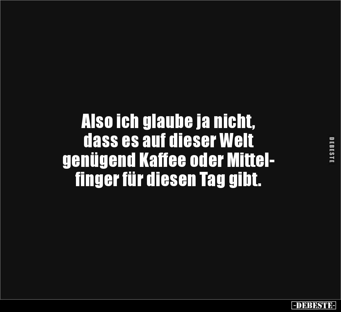 Also ich glaube ja nicht, 
dass es auf dieser Welt 
genügend Kaffee oder Mittel-
finger für diesen Tag gibt.