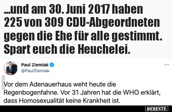 ...und am 30. Juni 2017 haben 225 von 309 CDU-Abgeordneten.. - Lustige Bilder | DEBESTE.de