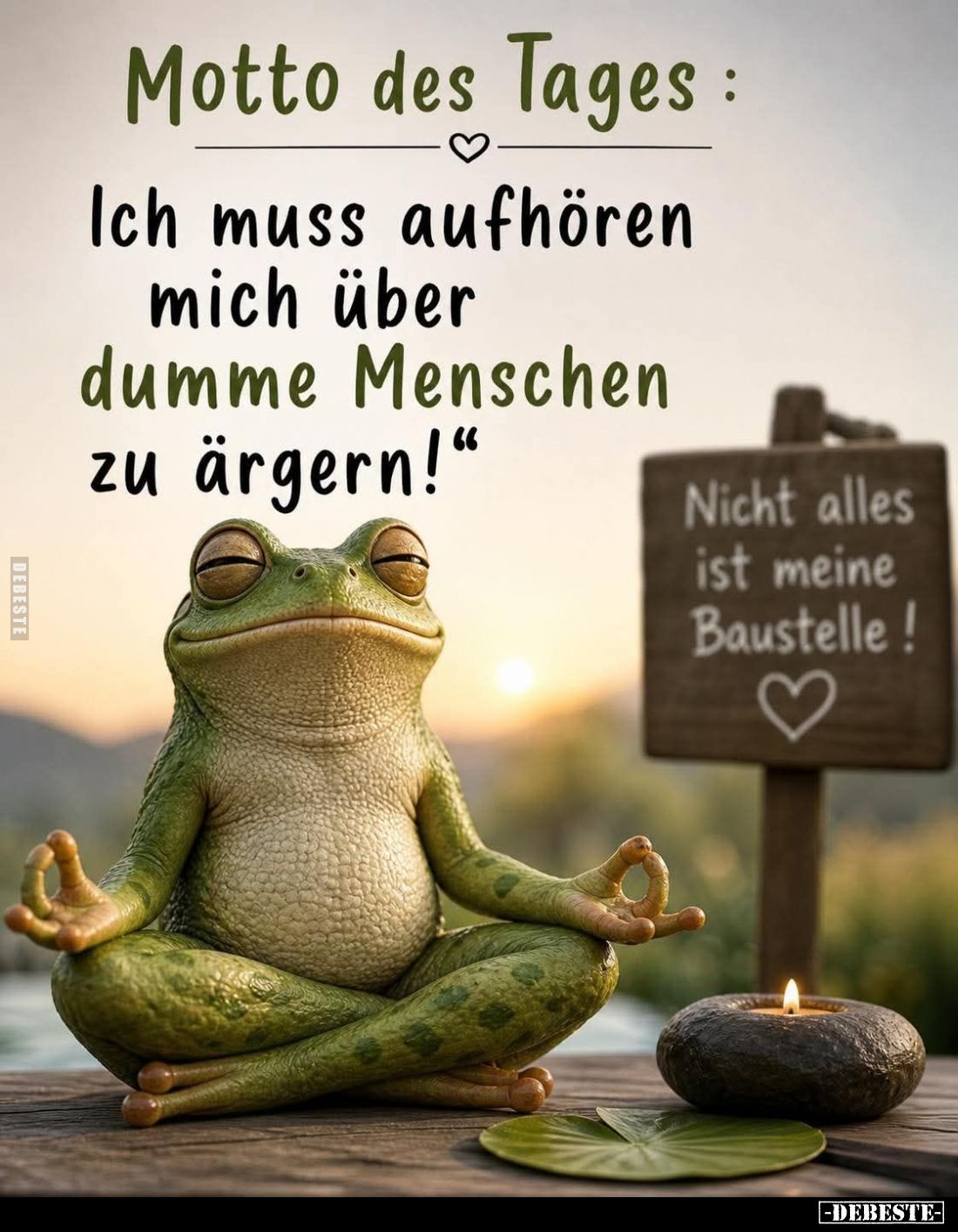 Motto des Tages:
Ich muss aufhören mich über dumme Menschen zu ärgern!
Nicht alles ist meine Baustelle!