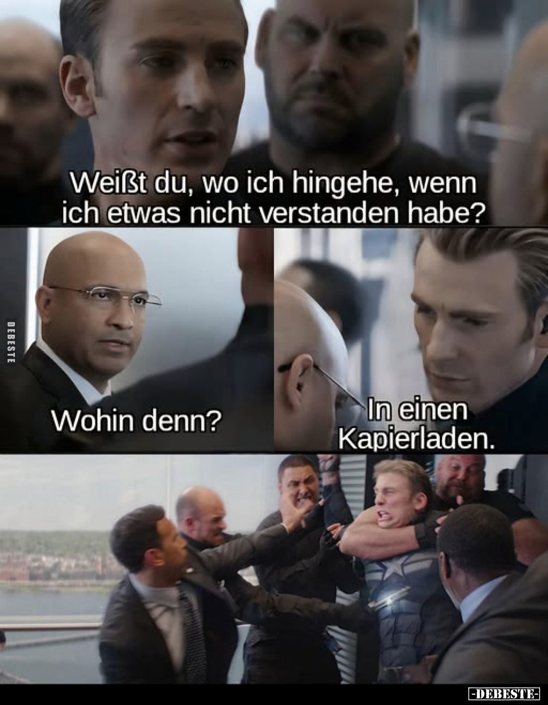 Weißt du, wo ich hingehe, wenn ich etwas nicht verstanden habe? -
Wohin denn? -
In einen Kapierladen.