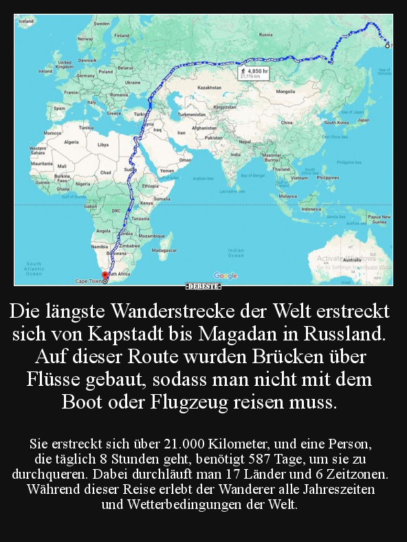 Die längste Wanderstrecke der Welt erstreckt sich.. - Lustige Bilder | DEBESTE.de