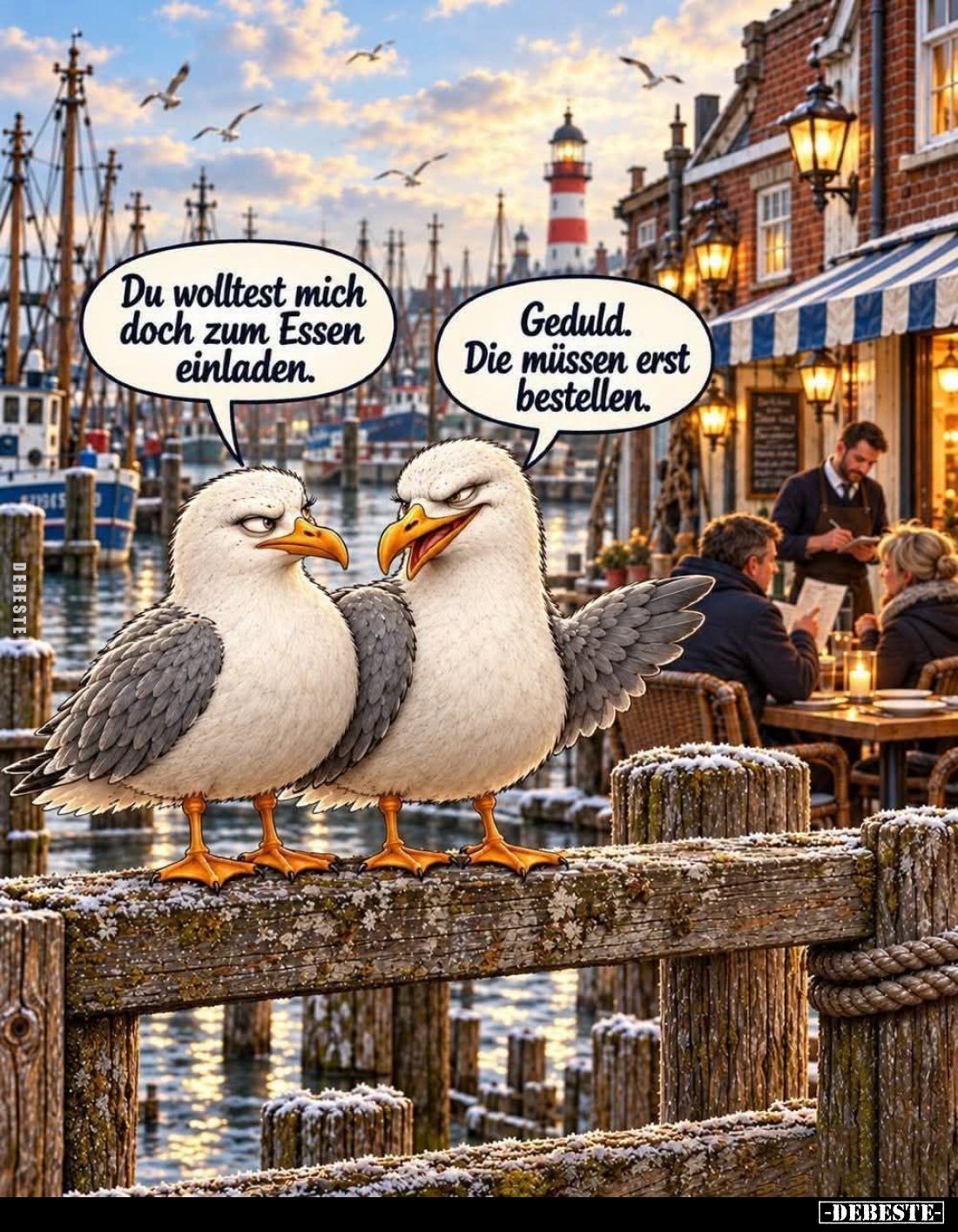 Du wolltest mich doch zum Essen einladen.
-
Geduld. Die müssen erst bestellen.