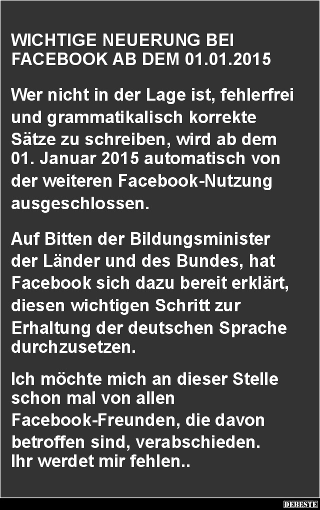 WICHTIGE NEUERUNG BEI FACEBOOK AB DEM 01.01.2015 - Lustige Bilder | DEBESTE.de