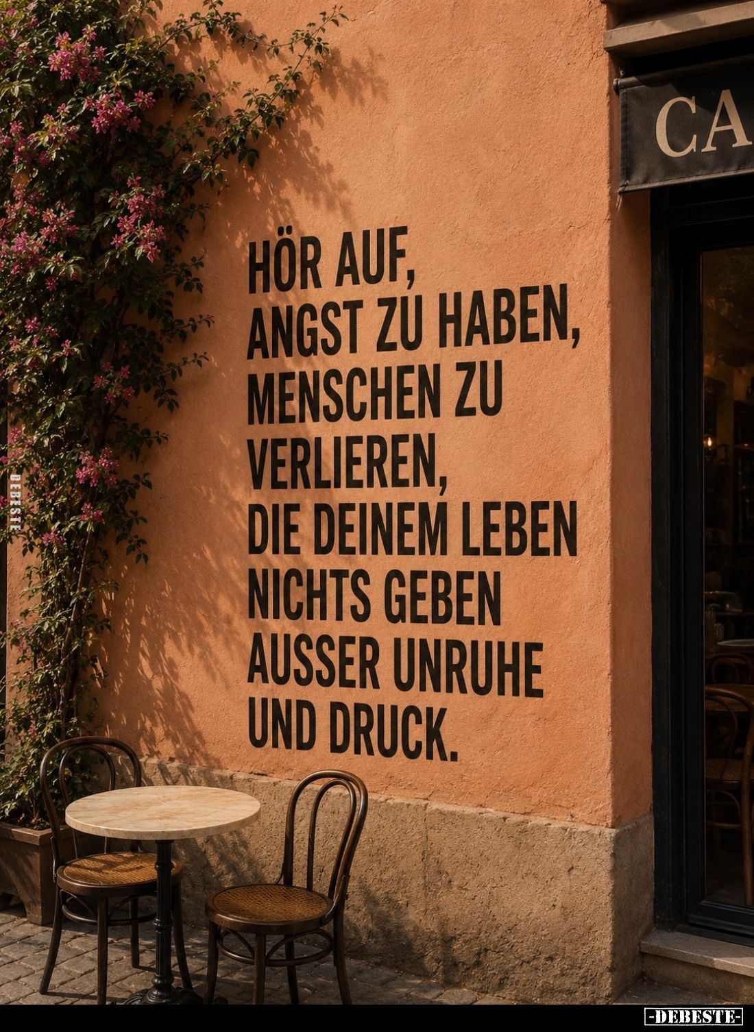 Hör auf, Angst zu haben, Menschen zu verlieren, die deinem Leben nichts geben ausser Unruhe und Druck.