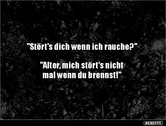 "Stört's dich wenn ich rauche?" 



"Alter, mich stört's nicht 
mal wenn du brennst!"