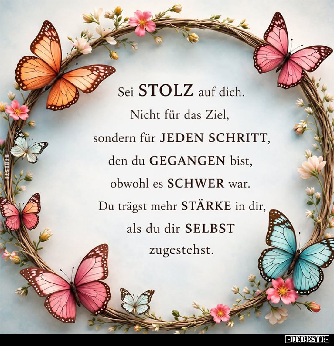 Sei STOLZ auf dich.
Nicht für das Ziel, sondern für JEDEN SCHRITT, den du GEGANGEN bist, obwohl es SCHWER war.
Du trägst me...