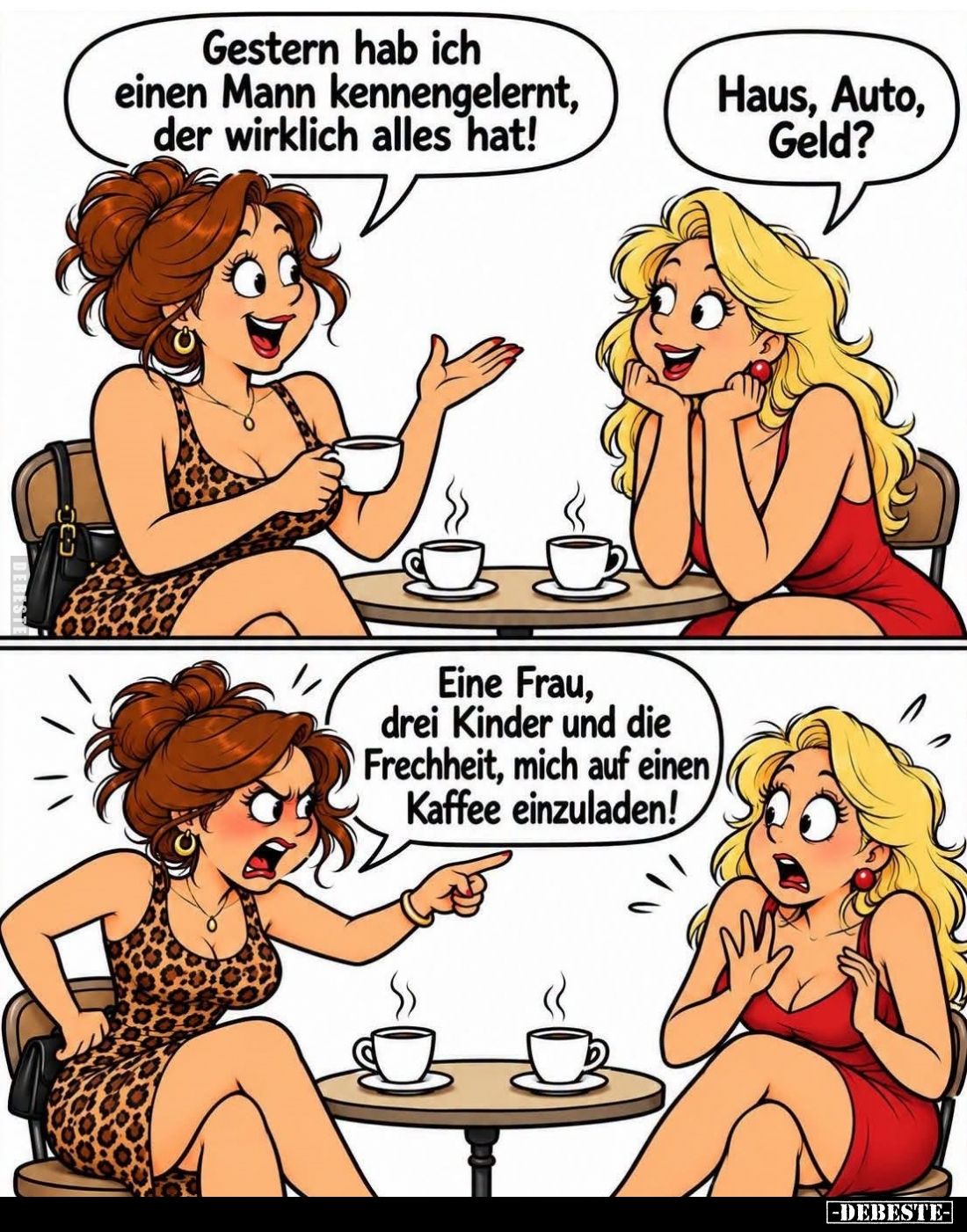Gestern hab ich einen Mann kennengelernt, der wirklich alles hat! -
Haus, Auto, Geld? -
Eine Frau, drei Kinder und die Frec...