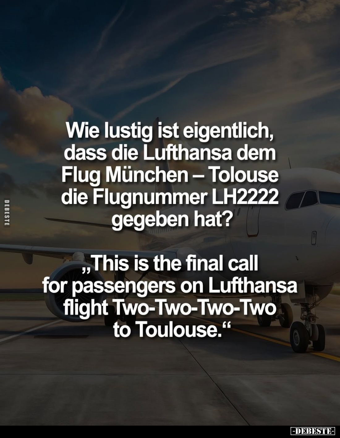 Wie lustig ist eigentlich, dass die Lufthansa dem Flug.. - Lustige Bilder | DEBESTE.de