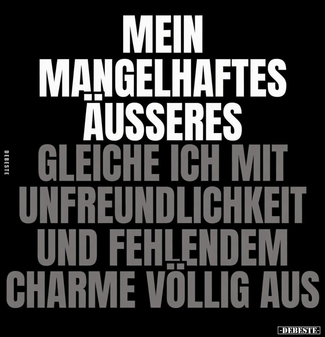 Mein mangelhaftes Äusseres gleiche ich mit Unfreundlichkeit und fehlendem Charme völlig aus.