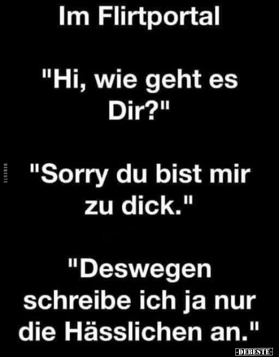 Im Flirtportal. "Hi, wie geht es Dir?" "Sorry du bist mir.." - Lustige Bilder | DEBESTE.de
