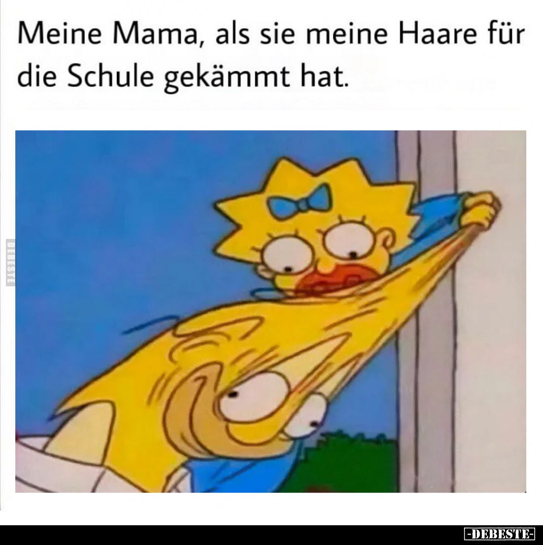Meine Mama, als sie meine Haare für die Schule gekämmt hat.
