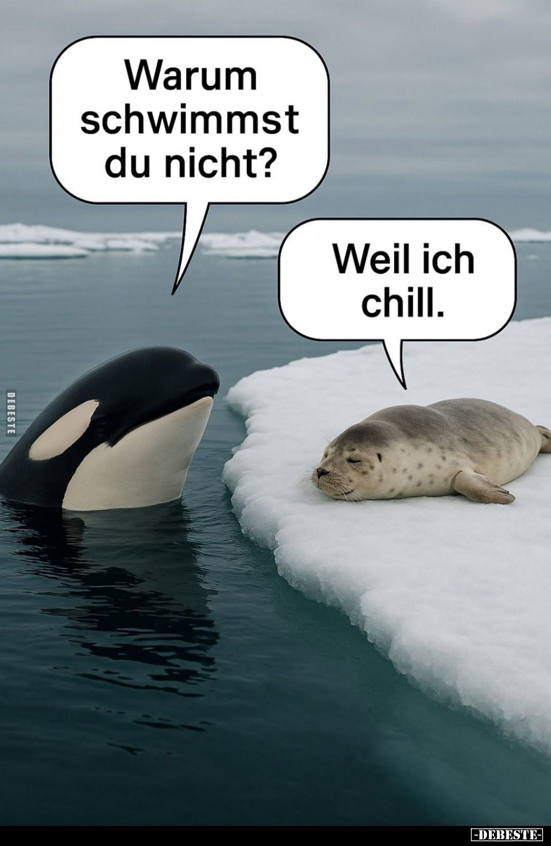 Warum schwimmst du nicht? -
Weil ich chill.