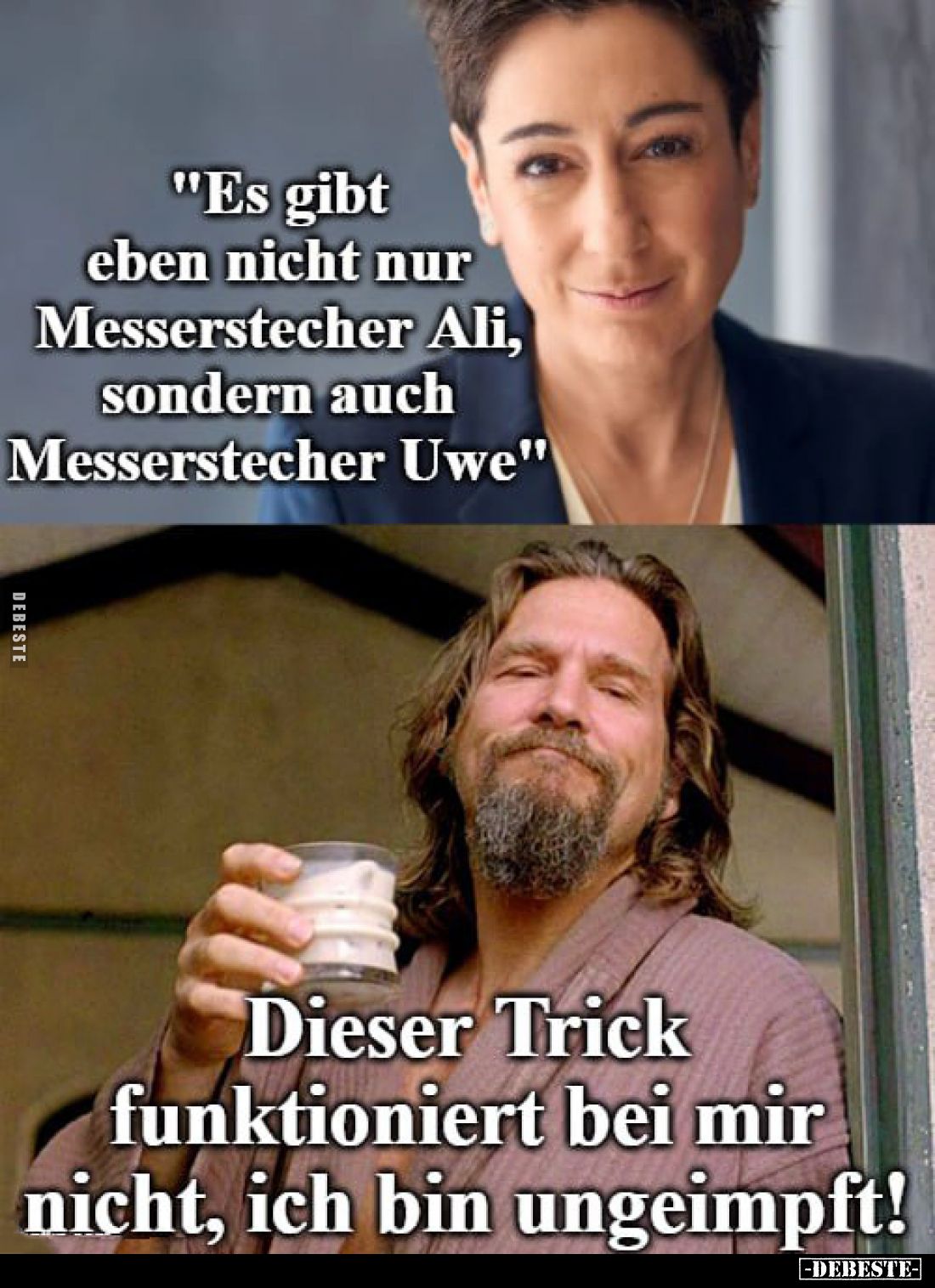 "Es gibt eben nicht nur Messerstecher Ali, sondern auch Messerstecher Uwe"
-
Dieser Trick funktioniert bei mir ni...