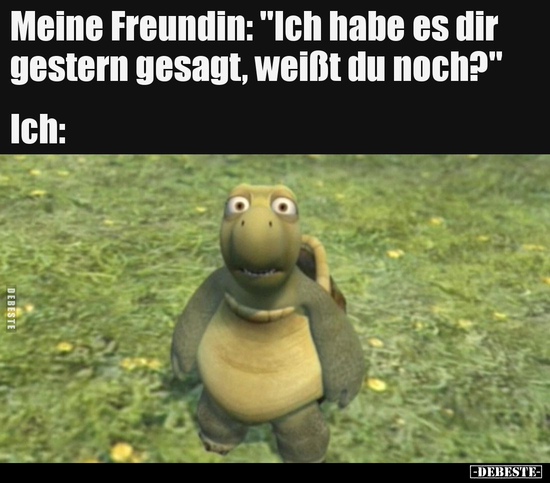 Meine Freundin: "Ich habe es dir gestern gesagt, weißt du noch?"