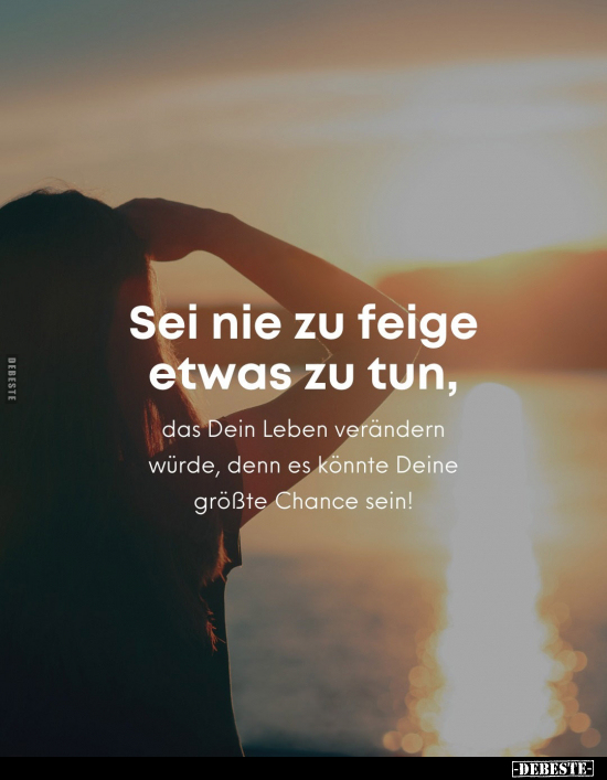 Sei nie zu feige etwas zu tun,
das Dein Leben verändern würde, denn es könnte Deine größte Chance sein!