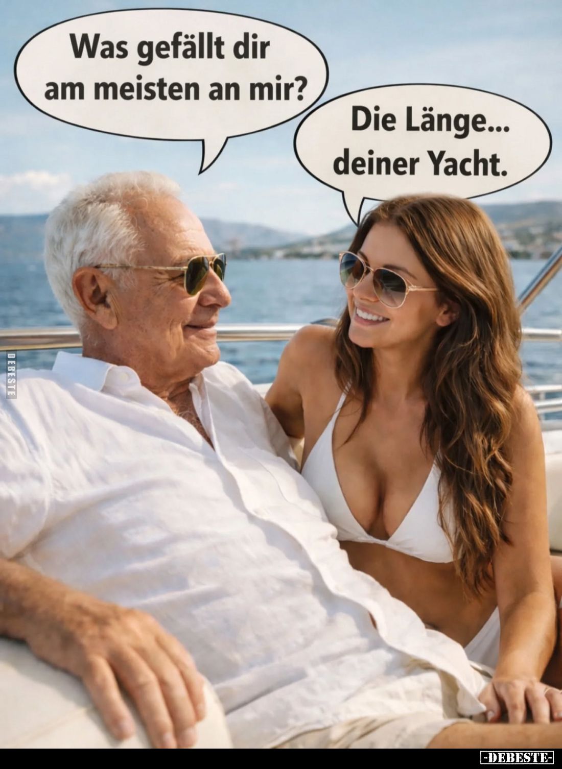 Was gefällt dir am meisten an mir? -
Die Länge... deiner Yacht.
