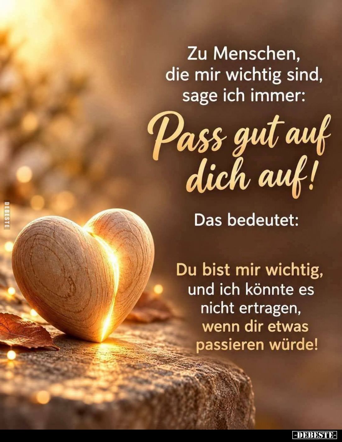 Zu Menschen, die mir wichtig sind, sage ich immer:
Pass gut auf dich auf!
Das bedeutet:
Du bist mir wichtig, und ich könnt...