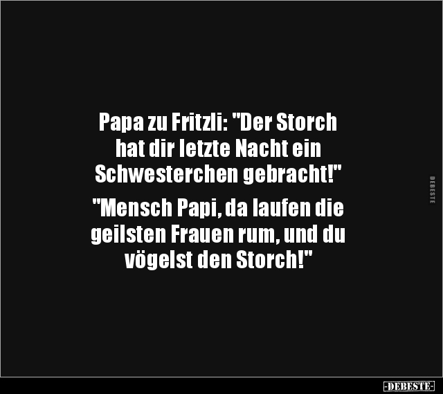 Papa zu Fritzli: "Der Storch hat dir letzte Nacht ein.." - Lustige Bilder | DEBESTE.de