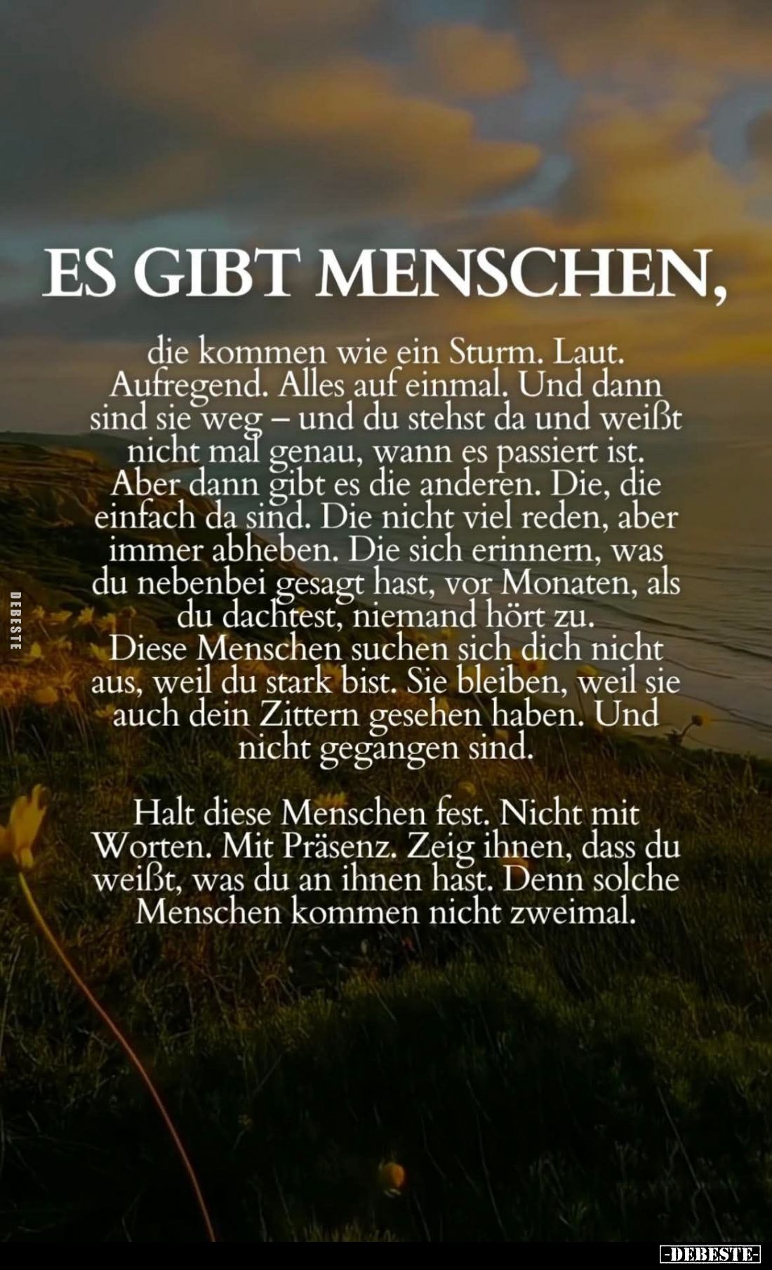 Es gibt Menschen, 
die kommen wie ein Sturm. Laut. Aufregend. Alles auf einmal. Und dann sind sie weg - und du stehst da und...