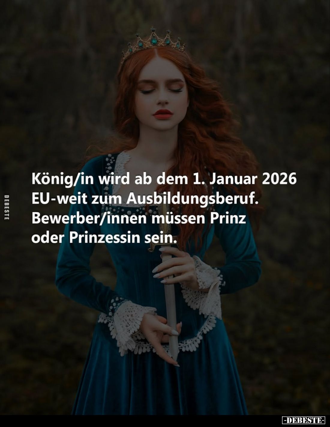 König/in wird ab dem 1. Januar 2026 EU-weit zum Ausbildungsberuf. Bewerber/innen müssen Prinz oder Prinzessin sein.