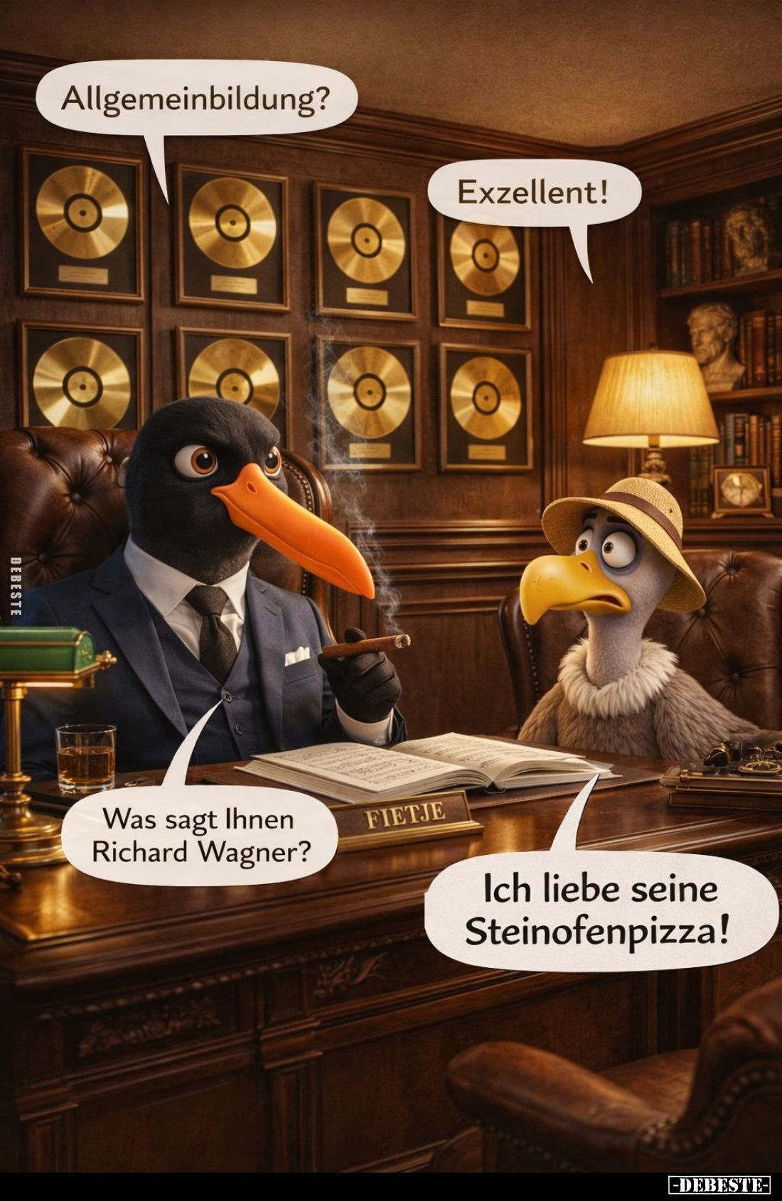 Allgemeinbildung? -
Exzellent! -
Was sagt Ihnen Richard Wagner?
-
Ich liebe seine Steinofenpizza!