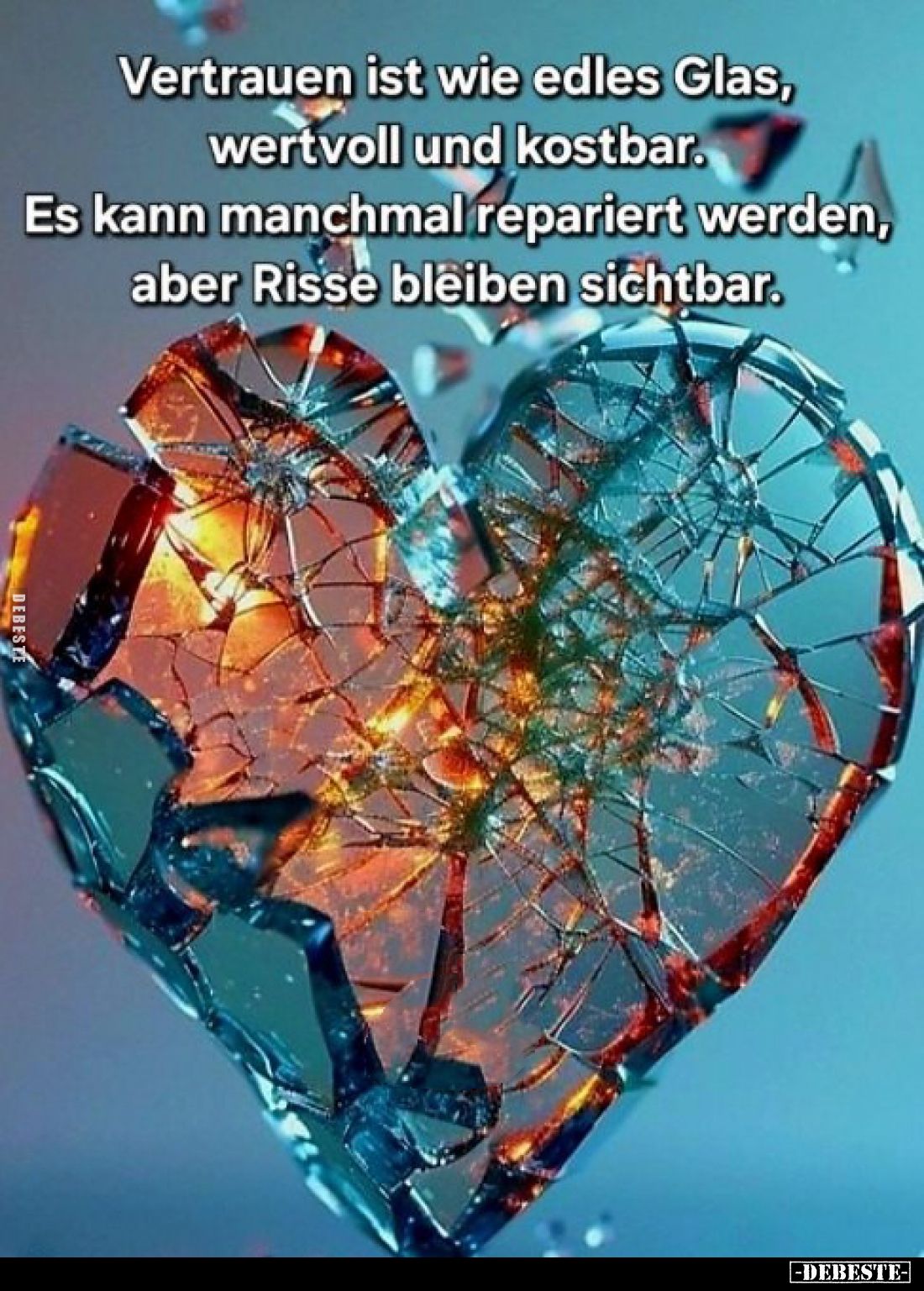 Vertrauen ist wie edles Glas, wertvoll und kostbar. Es kann manchmal repariert werden, aber Risse bleiben sichtbar.