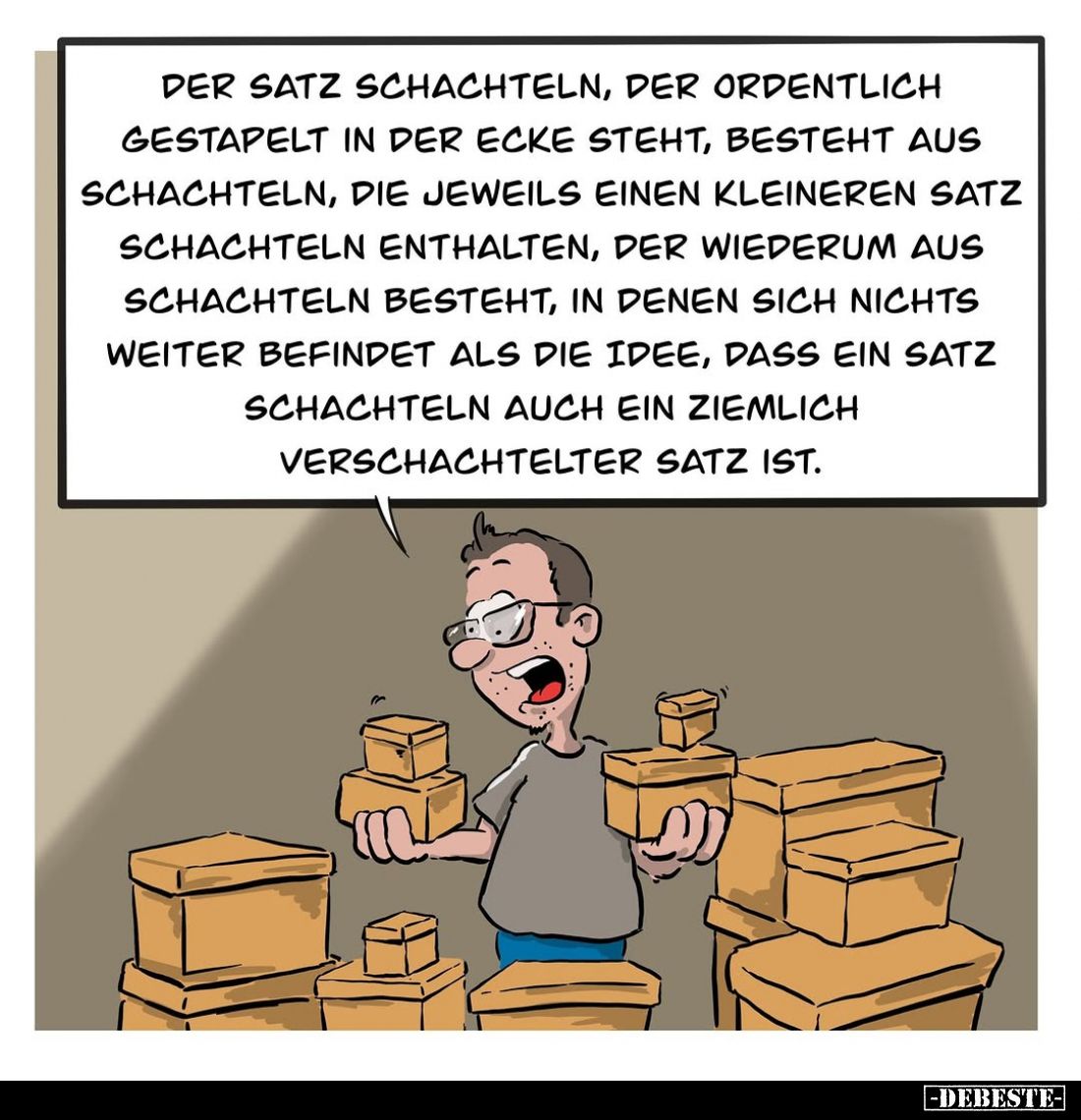 Der Satz schachteln, der ordentlich gestapelt in der Ecke steht, besteht aus Schachteln, die jeweils einen kleineren Satz sch...