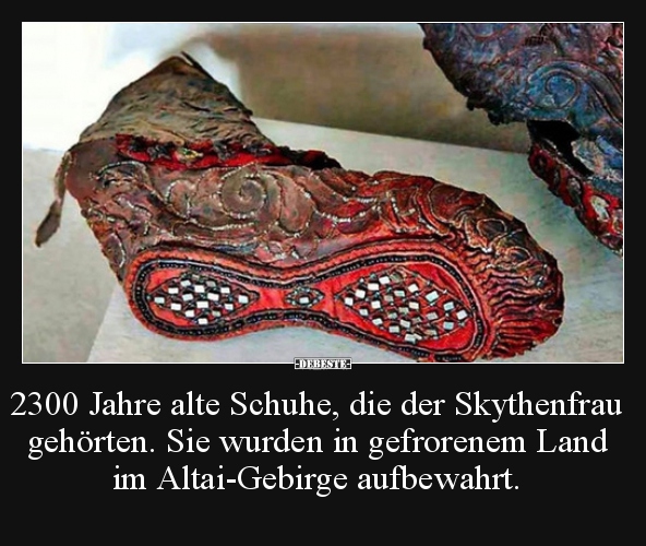 2300 Jahre alte Schuhe, die der Skythenfrau gehörten. Sie..