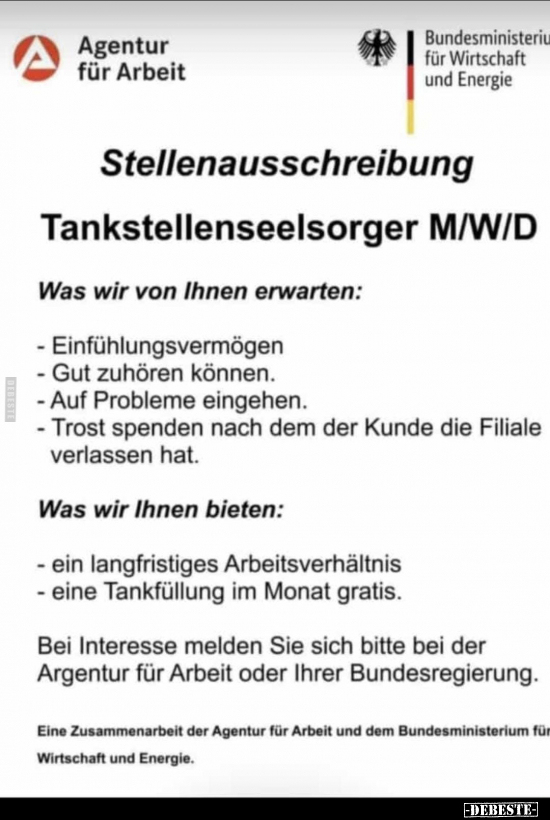 Stellenausschreibung Tankstellenseelsorger M/W/D.. - Lustige Bilder | DEBESTE.de