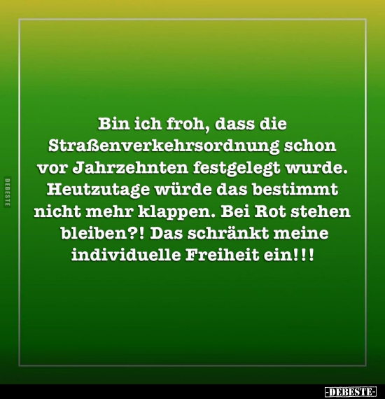 Bin ich froh, dass die Straßenverkehrsordnung.. - Lustige Bilder | DEBESTE.de