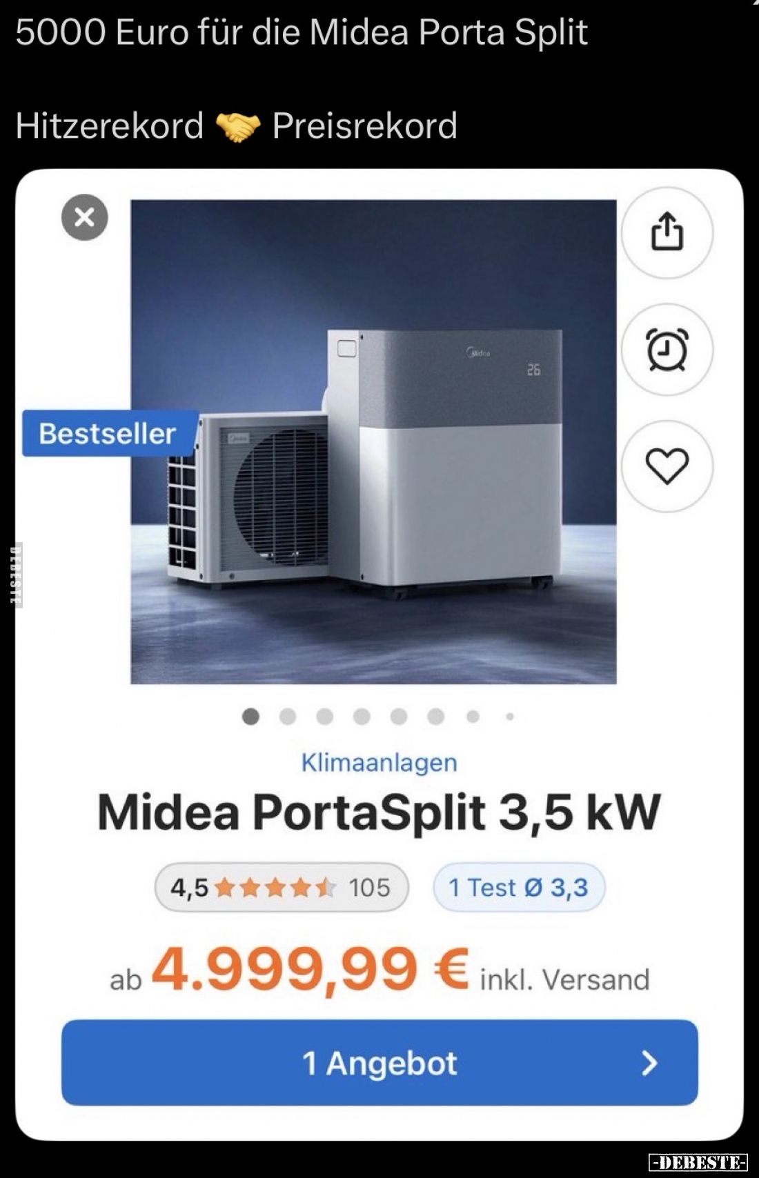 5000 Euro für die Midea Porta Split -  Hitzerekord - Preisrekord.