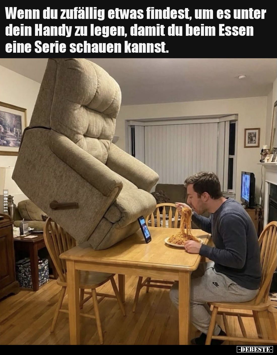 Wenn du zufällig etwas findest, um es unter dein Handy zu legen, damit du beim Essen eine Serie schauen kannst.
