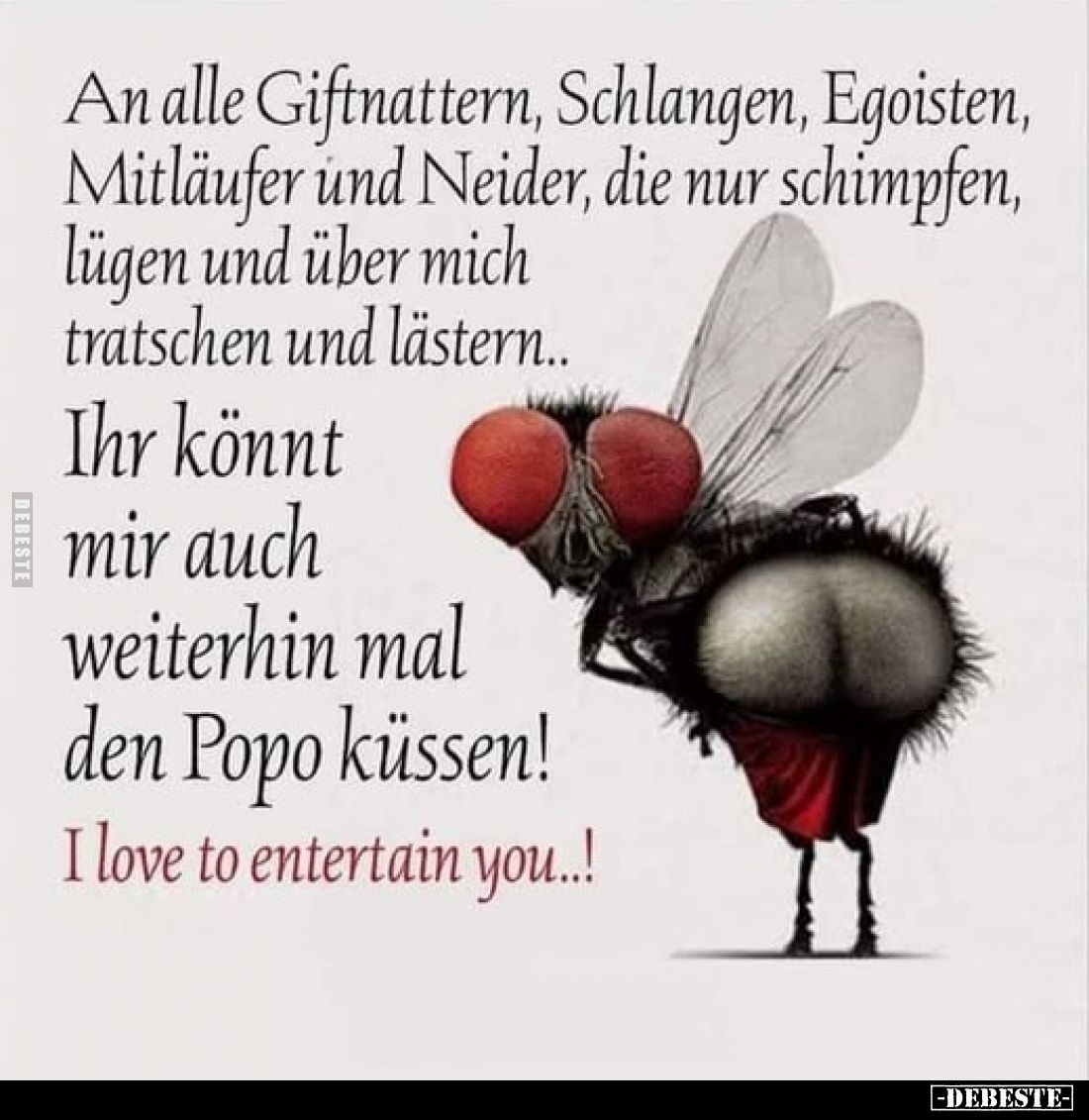 An alle Giftnattern, Schlangen, Egoisten, Mitläufer und Neider, die nur schimpfen, lügen und über mich tratschen und lästern....