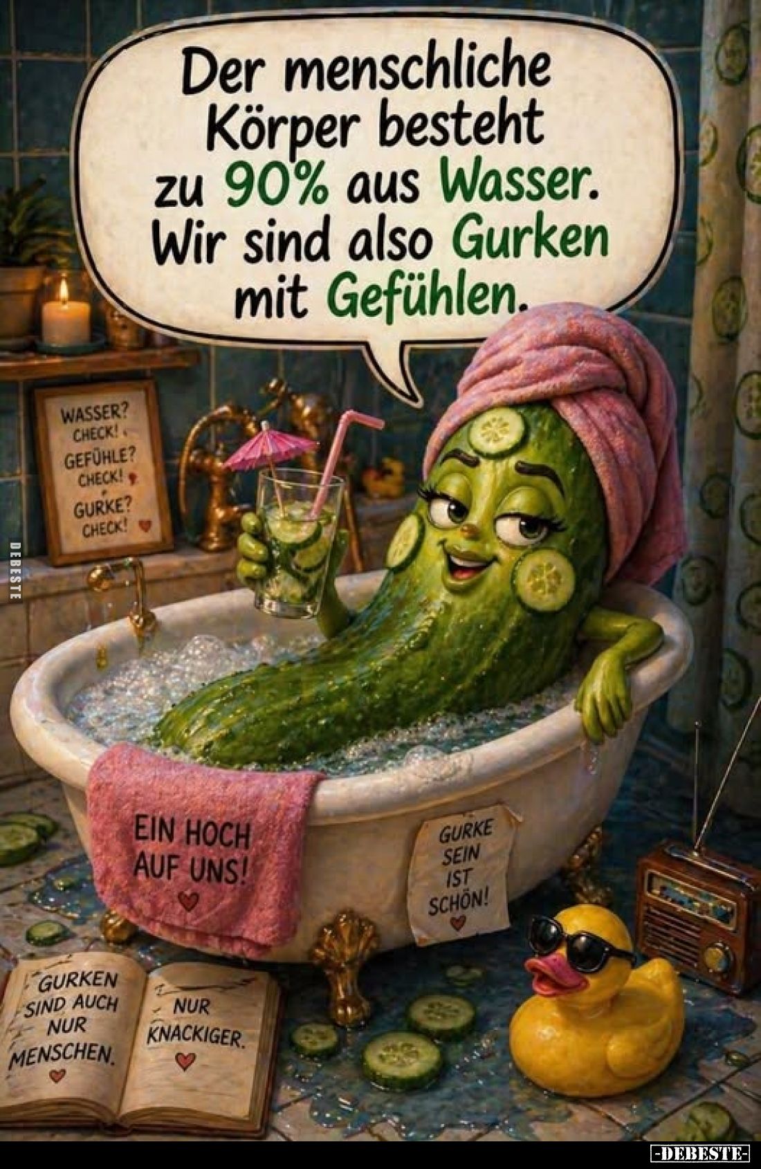 Der menschliche Körper besteht zu 90% aus Wasser. Wir sind also Gurken mit Gefühlen.